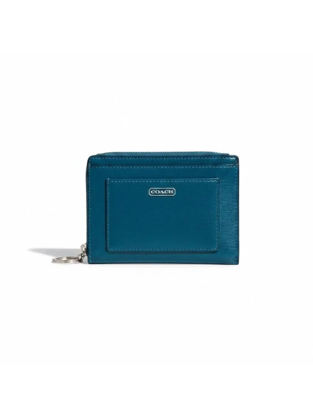Coach Blue Leather Card Purse Wallet w/ Key Ring – Darcy Saffiano – NWOT